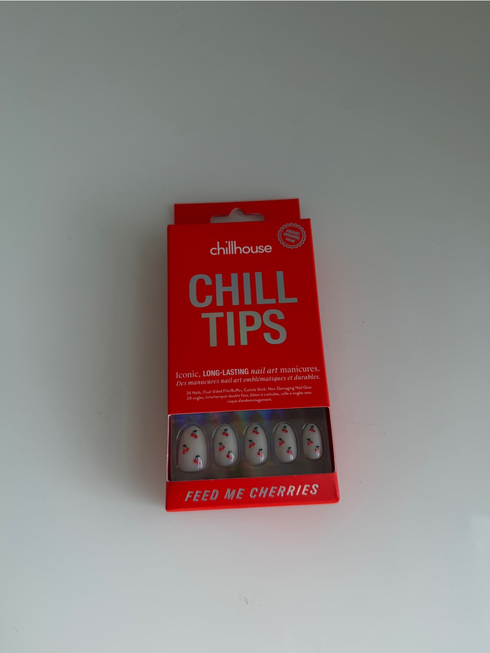 Chillhouse Press-On Nail Set in White with Red Cherry Accents